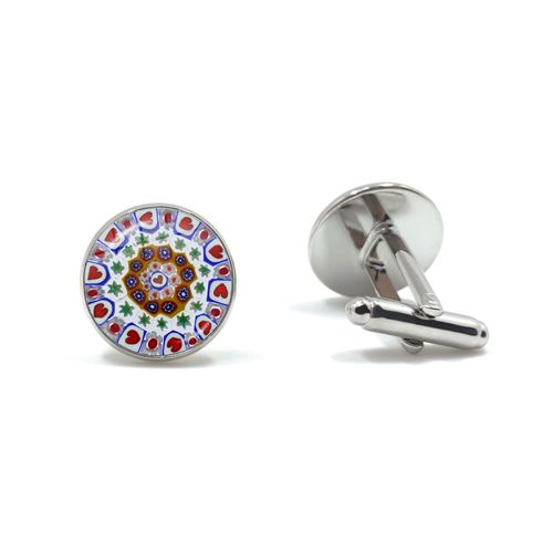 Boutons De Manchette En Cuivre, Fleur Multicolore, 16mm, En Verre, Cabochon, Manches En Cuivre, Bijoux Pour Hommes, Cadeau, Vente En Gros