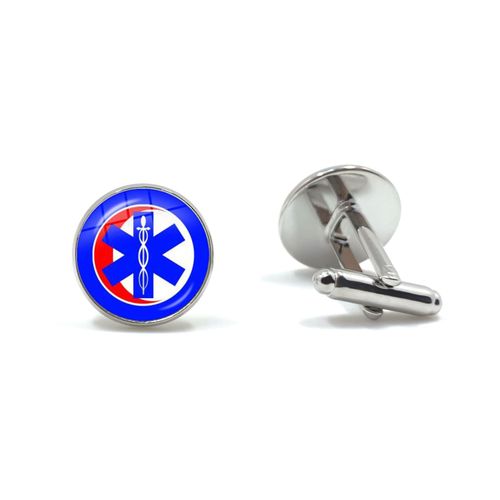 Boutons De Manchette Avec Logo De Technicien Médical D'urgence, Cabochon En Verre, Étoile Bleue De La Vie, Signe Emt, Cadeau Pour Homme