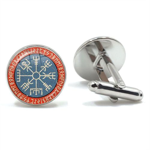 Boutons De Manchette Pour Hommes, Style Nordique, Mode Vikings Boussole Runes, Couleur Argent, Dôme De Verre, Chemise, Combinaison, Liens De Manchette, Cadeau Pour Mari, Haute Qualité