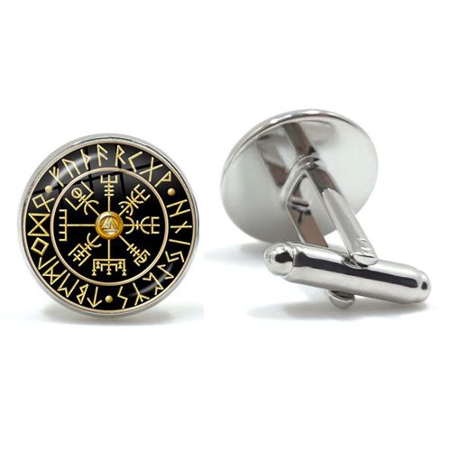 Boutons De Manchette Pour Hommes, Style Nordique, Mode Vikings Boussole Runes, Couleur Argent, Dôme De Verre, Chemise, Combinaison, Liens De Manchette, Cadeau Pour Mari, Haute Qualité