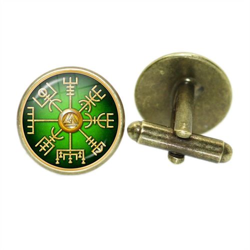 Boutons De Manchette Pour Hommes, Style Nordique, Mode Vikings Boussole Runes, Couleur Argent, Dôme De Verre, Chemise, Combinaison, Liens De Manchette, Cadeau Pour Mari, Haute Qualité