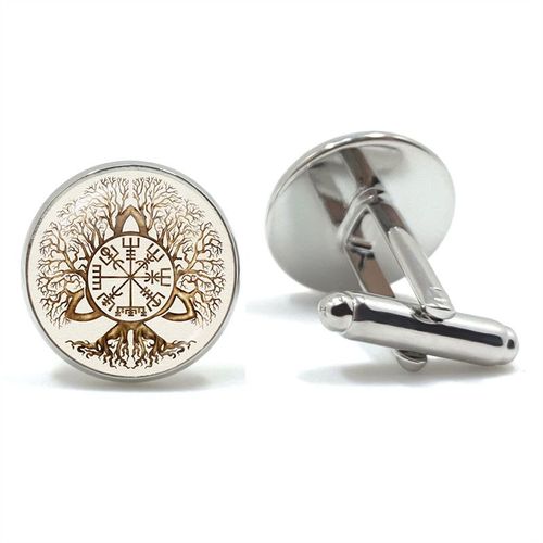 Boutons De Manchette Pour Hommes, Style Nordique, Mode Vikings Boussole Runes, Couleur Argent, Dôme De Verre, Chemise, Combinaison, Liens De Manchette, Cadeau Pour Mari, Haute Qualité