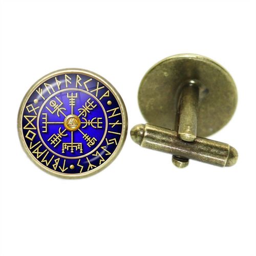 Boutons De Manchette Pour Hommes, Style Nordique, Mode Vikings Boussole Runes, Couleur Argent, Dôme De Verre, Chemise, Combinaison, Liens De Manchette, Cadeau Pour Mari, Haute Qualité
