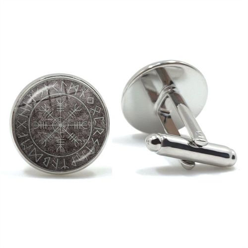 Boutons De Manchette Pour Hommes, Style Nordique, Mode Vikings Boussole Runes, Couleur Argent, Dôme De Verre, Chemise, Combinaison, Liens De Manchette, Cadeau Pour Mari, Haute Qualité