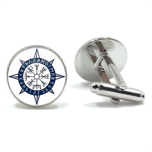 Boutons De Manchette Pour Hommes, Style Nordique, Mode Vikings Boussole Runes, Couleur Argent, Dôme De Verre, Chemise, Combinaison, Liens De Manchette, Cadeau Pour Mari, Haute Qualité