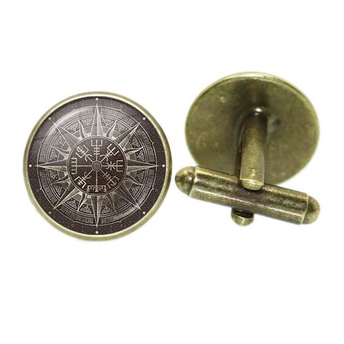 Boutons De Manchette Pour Hommes, Style Nordique, Mode Vikings Boussole Runes, Couleur Argent, Dôme De Verre, Chemise, Combinaison, Liens De Manchette, Cadeau Pour Mari, Haute Qualité