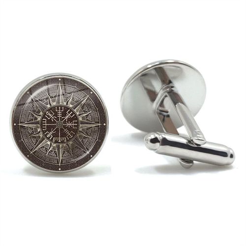 Boutons De Manchette Pour Hommes, Style Nordique, Mode Vikings Boussole Runes, Couleur Argent, Dôme De Verre, Chemise, Combinaison, Liens De Manchette, Cadeau Pour Mari, Haute Qualité