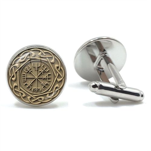 Boutons De Manchette Pour Hommes, Style Nordique, Mode Vikings Boussole Runes, Couleur Argent, Dôme De Verre, Chemise, Combinaison, Liens De Manchette, Cadeau Pour Mari, Haute Qualité
