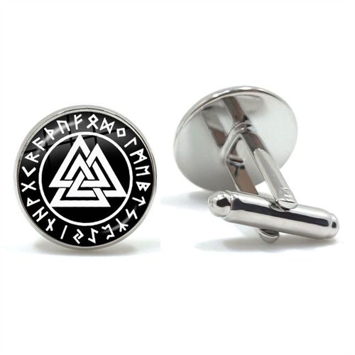 Boutons De Manchette Pour Hommes, Style Nordique, Mode Vikings Boussole Runes, Couleur Argent, Dôme De Verre, Chemise, Combinaison, Liens De Manchette, Cadeau Pour Mari, Haute Qualité