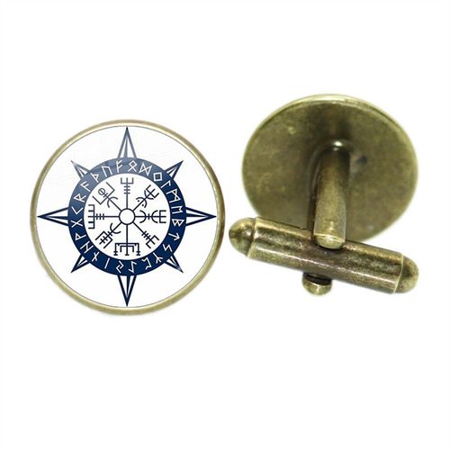 Boutons De Manchette Pour Hommes, Style Nordique, Mode Vikings Boussole Runes, Couleur Argent, Dôme De Verre, Chemise, Combinaison, Liens De Manchette, Cadeau Pour Mari, Haute Qualité