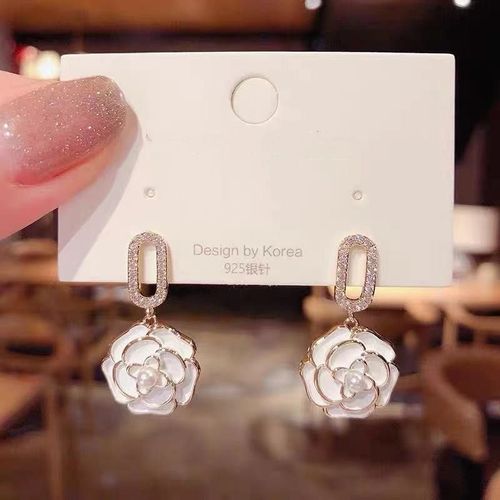 Boucles D'oreilles En Émail Blanc, Fleur Ovale, Cristal, Top, Imitation Perle, Nouvelle Mode, Pendentif Floral