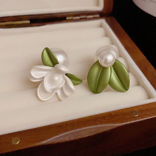 Boucles D'oreilles Fleur En Émail Vert Pour Femmes, Mode Coréenne, Salls, Plante Du Cuir Chevelu, Perle Fraîche 216.239., Trucs Uniques Et Sympas, 152