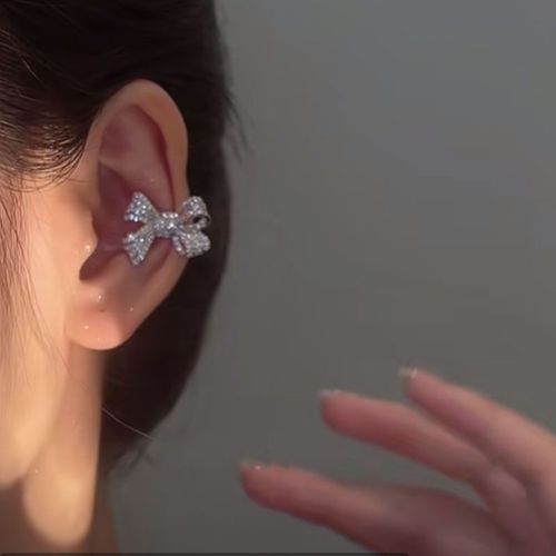 Boucles D'oreilles À Clip Pour Femmes, Strass Coréen, Sans Piercing, Couleur Argent, N¿Ud Papillon, Bijoux Cadeau, 1 Pièce