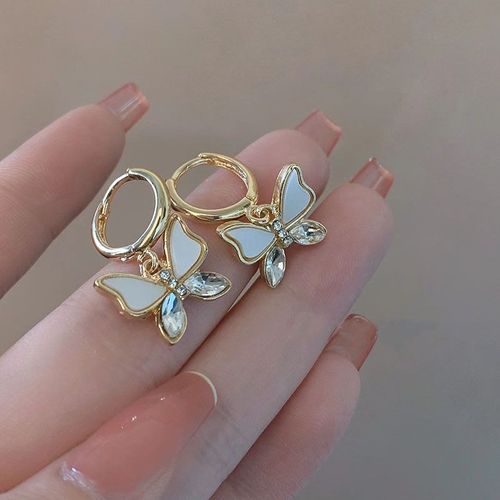 Boucles D'oreilles Pendantes Papillon Blanc Doux Coréen Pour Femmes Et Filles, Boucle D'oreille Géométrique Ronde En Métal, Bijoux En Forme De C¿Ur, Mode, 2023