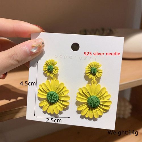 Boucles D'oreilles Pendantes Fleur Jaune Pour Femmes, Boucles D'oreilles Pendantes, Perle, Creux, Carré, Déclaration, Mode Coréenne, Document, 216.239.