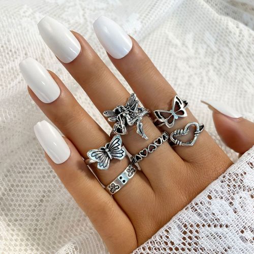 Bagues En Métal Plaqué Argent Pour Femmes, Ensemble De 3 Pièces, ¿Il Emo Avec Flèche Traversant Le C¿Ur, Bagues De Doigt, Nouveaux Bijoux Hip Hop, Cadeau
