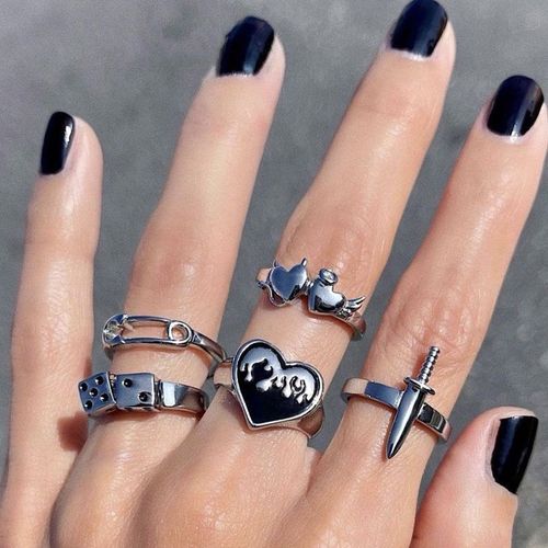 Bagues En Métal Plaqué Argent Pour Femmes, Ensemble De 3 Pièces, ¿Il Emo Avec Flèche Traversant Le C¿Ur, Bagues De Doigt, Nouveaux Bijoux Hip Hop, Cadeau