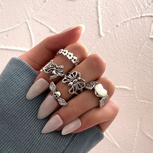 Bagues En Métal Plaqué Argent Pour Femmes, Ensemble De 3 Pièces, ¿Il Emo Avec Flèche Traversant Le C¿Ur, Bagues De Doigt, Nouveaux Bijoux Hip Hop, Cadeau