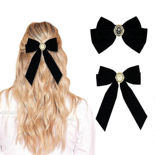 Velvet Hair Bow - 2pcs Hair Bows Pour Femmes Filles Black Bows Hair Clips Black Velvet Bow Hair Clip Large Ribbon Bowknot Hairclip French Barrette Hair A