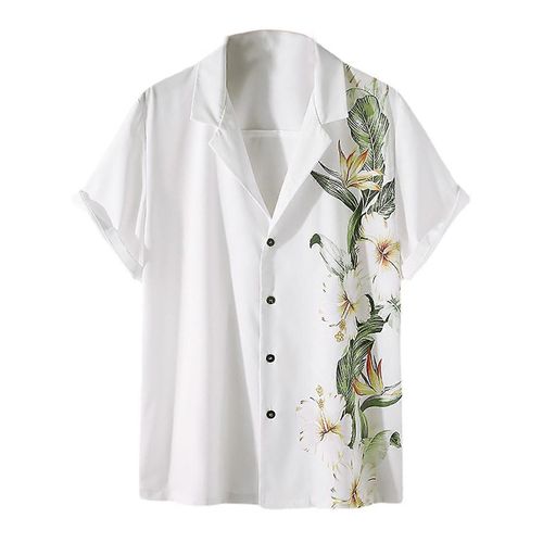 Chemise De Plage Imprimé Fleur Collier Bouton-Bas Homme À Poitrine Unique Haut