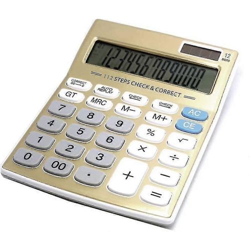 Calculatrice de bureau à fonction standard, batterie solaire double puissance avec grand écran LCD à 12 chiffres Machine à calculer de base pour bureau / maison Élégant Desig