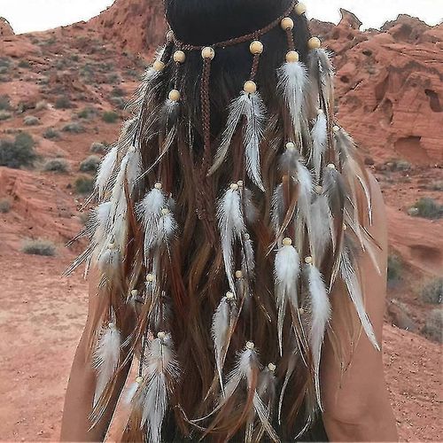 Accessoires De Bandeau De Plumes Indiennes - Coiffe De Costume Tribal Amérindien Avec Plumes Pour Femmes Et Enfants Cy