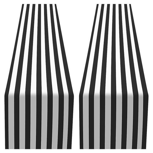 Chemin De Table Rayé Polyester Table Decor Nappe Pour Intérieur Extérieurs Événements Dîner En Famille (Noir
