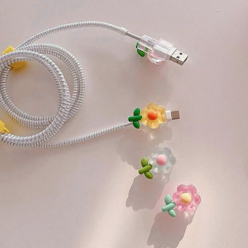 Protecteur De Câble Lightning Floral Fleur Pour Chargeur Iphone, Protecteur De Cordon De Charge / Chomper, Économiseur De Chargeur 4 Pcs
