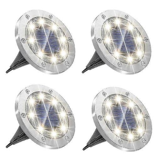 4pcs Ground Lights Lampes Au Sol Solaires Améliorées, 8 Disques Lumineux Étanches Alimentés Par Led Pour Jardin Lgdv