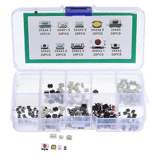 250 Pcs Tactile Bouton-Poussoir Appuyez Interrupteur Télécommande Touches Bouton Microrupteur 3X4X2-6X6X3.1