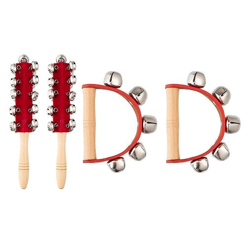 4 Pcs Noël Main Jingle Bells Main Cloches Poignée En Bois Cloche Instrument De Musique Jouet Bell Pour Educ