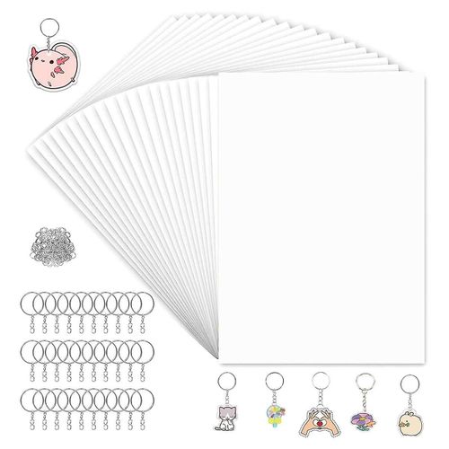 Kit De Feuilles De Plastique Rétractables 160 Pièces, Feuilles De Papier Rétractable De 7,9 X 5,7 Pouces Et Porte-Clés Fabriquant Des Accessoires Pour Les Enfants Bricolage