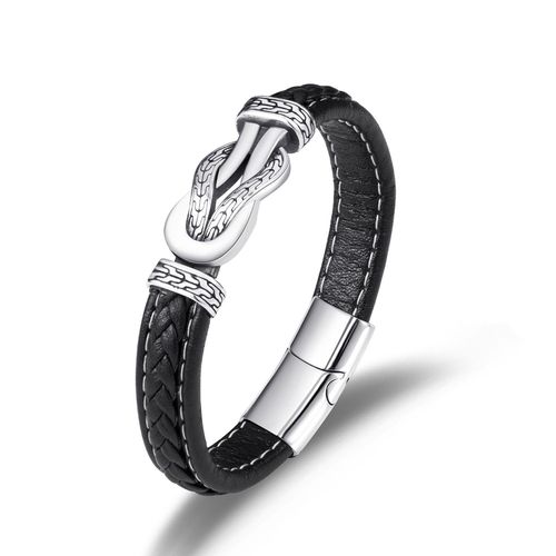 Bracelet Tressé Noir Vintage Avec Fermoir Magnétique