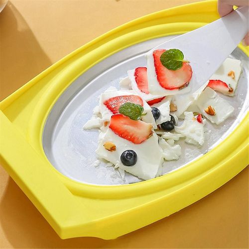 Sorbetière Pan Multifonctionnelle Assiette d¿aliments froids sucrés Sorbetière roulée Yaourt glacé maison Gelato jaune