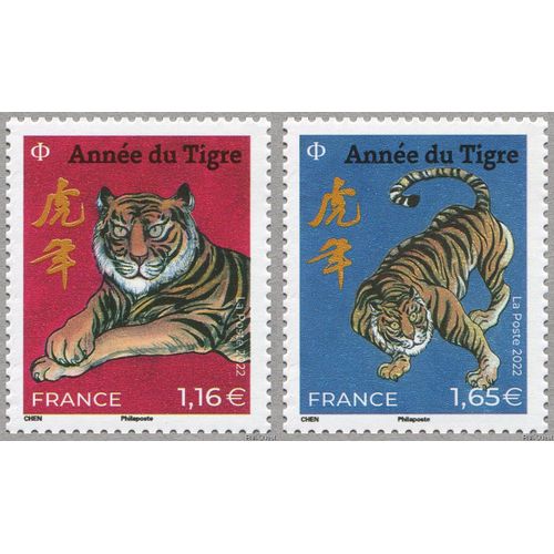 France 2022, Très Beaux Timbres Neufs** Luxe Yvert 5549 Et 5551, Astrologie, Nouvel An Chinois, Année Du Tigre, Petits Formats - 29 X 35mm.