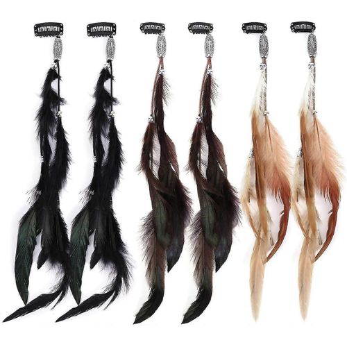 Accessoires De Cheveux En Plumes Avec Pinces À Cheveux (Ensemble De 6), Coiffe Bohème Et Indienne, Extensions De Cheveux De Plumes Pour Femmes, Accessoires De Cheveux De Revêtement Pour Cosplay