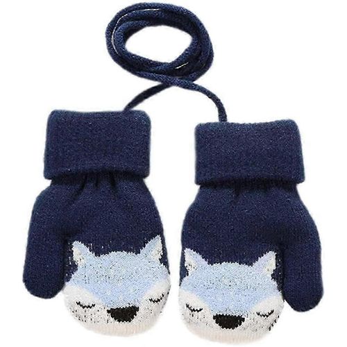 Mitaines Magiques En Tricot Chaud Pour Enfants D¿Hiver En Plein Air Adaptées Aux Enfants De 1 À 3 Ans (Bleu Foncé)