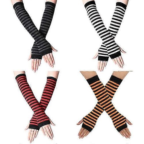 4 Paires De Manchettes Rayées Longues Mitaines Pour Femmes