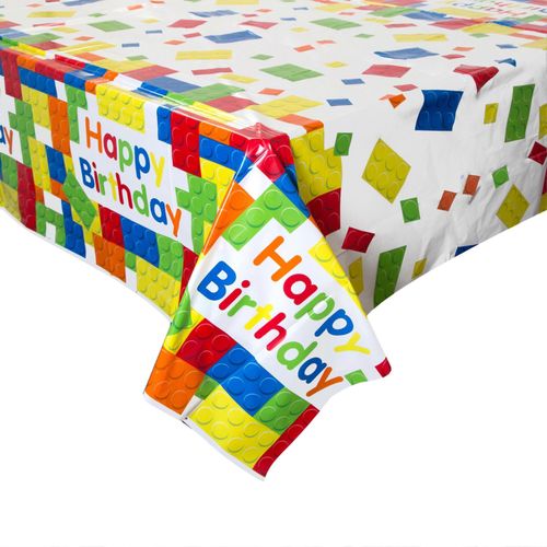 Couverture De Table Rectangulaire En Plastique D¿Anniversaire 2pcs, Blocs De Construction Colorés 220 * 130cm
