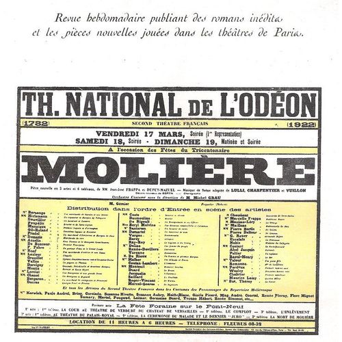 La Petite Illustration Théâtrale N° 67 : Molière, Pièce De Jean-José Frappa Et H. Dupuy-Mazel