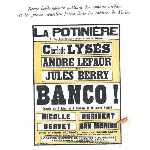 La Petite Illustration Théâtrale N° 68 : Banco !, Pièce D'alfred Savoir