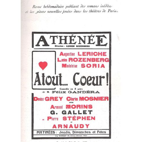 La Petite Illustration Théâtrale N° 78 : Atout Coeur !, Pièce De Félix Gandéra