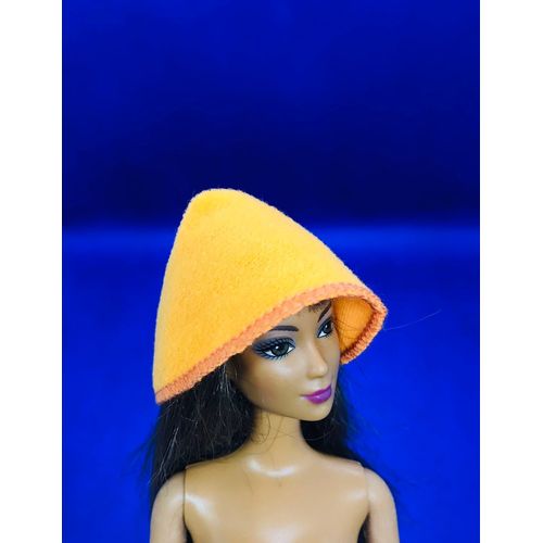Bonnet Maille Gratée Orange Intense Pour Poupée Barbie Ou Compatible