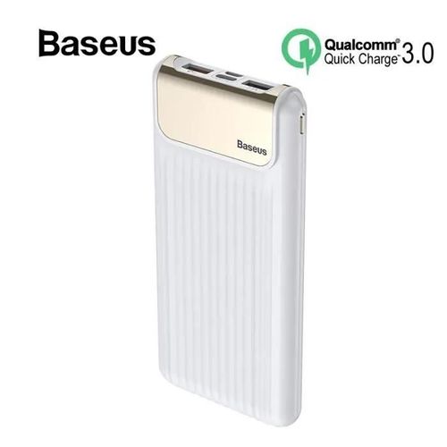 Baseus Batterie Externe Blanc 10000mah Charge Rapide 3.0 Usb Power Bank Ultra Fin