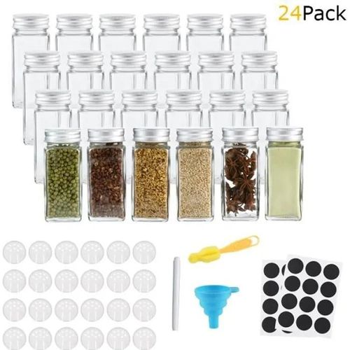 20ml Pot A Epices Verre Set De 24 Avec Tamis Étiquettes Brosser Entonnoir