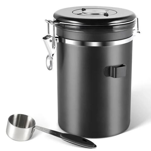Pot À Café Hermétique En Acier Inoxydable Récipient À Grains De Café De 1,8 L -Noir