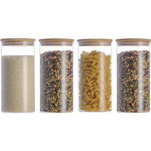 4x1300ml Pots De Rangement Alimentaire Conservation En Verre Borosilicate Avec Couvercle Hermétique (10x20cm)