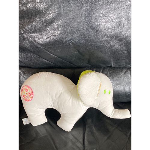Peluche Doudou Éléphant "Papili"Fait Main Blanc Et Vert 34cm
