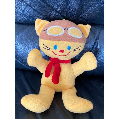 Doudou Peluche Forest Distribution Chat Jaune Aviateur Echarpe Rouge 25cm