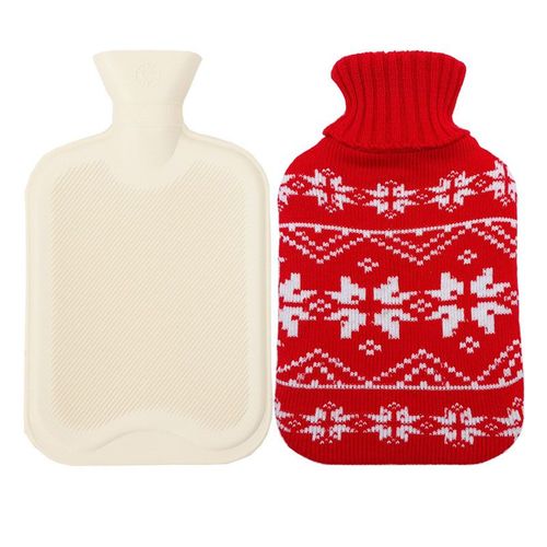 Bouillotte en caoutchouc avec housse en tricot (1000 ml) Rouge